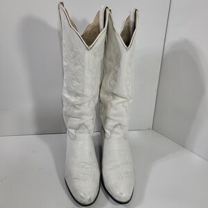 Vintage Kenny Rogers Women's Size 8 Tall 16" White Leather Western Cowboy Boots